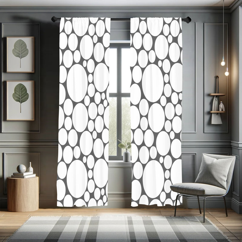Ebern Designs Geometric Curtains, Grey White Circle, 28" W x 63" L