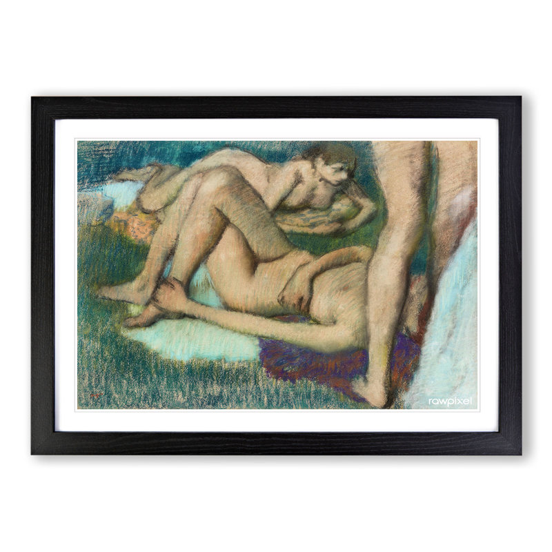 Nude Bathers by Edgar Degas - Picture Frame Painting, 36cm H x 48cm W x 2cm D, Black Framed