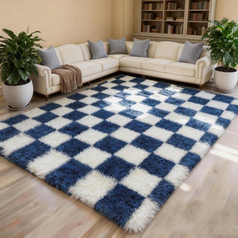 Checkered area rug, versatile for multiple spaces, Black And White Check, 8*10ft
