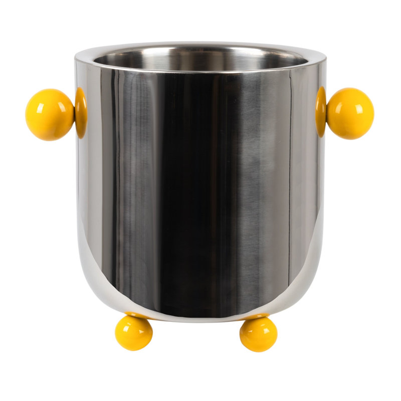 Stainless Steel Ice Bucket With Citron Color Enameled Ball Handles And Feet
