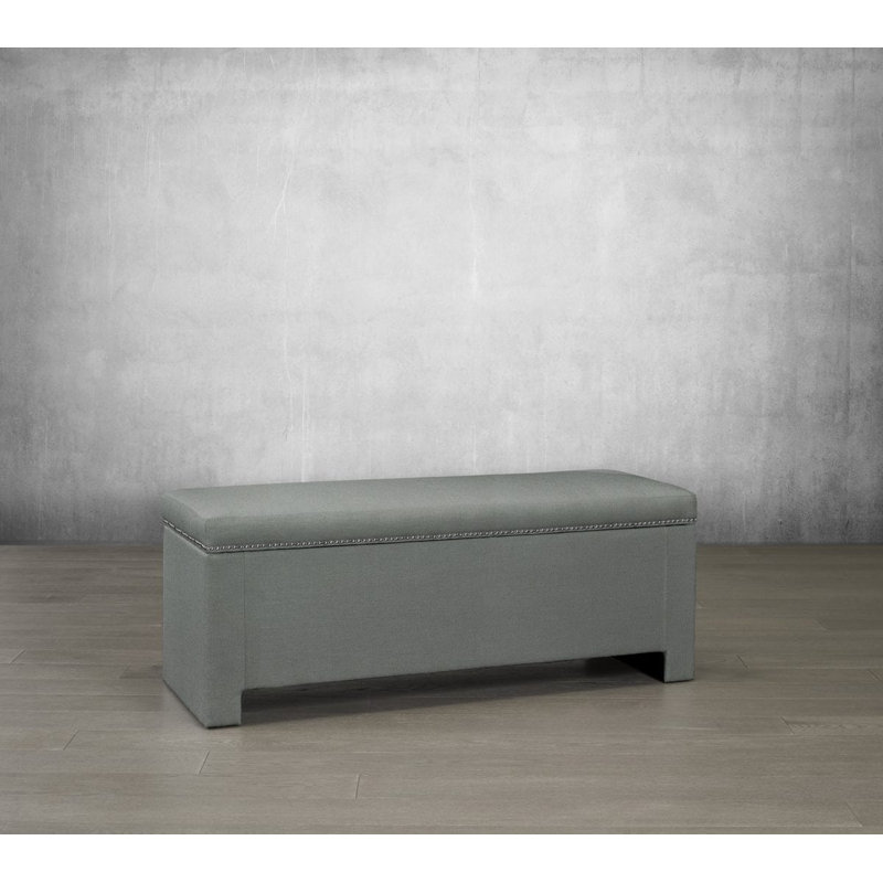 Banc de rangement rembourré Ashli, H 19 po x l 60 po x P 18 po, Cuir retravaillé - cendre