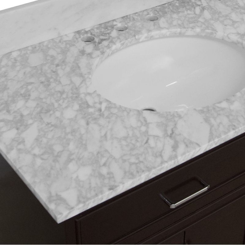 Ensemble de meuble-lavabo simple 36 po Ronnie, Chocolat, Marbre de Carrare
