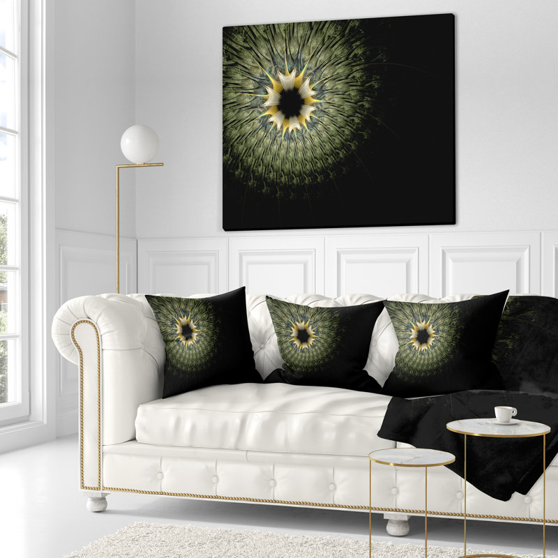 Fleur symétrique fractale en vert clair - coussin à imprimé floral, 18 po x 18 po, Coussin décoratif