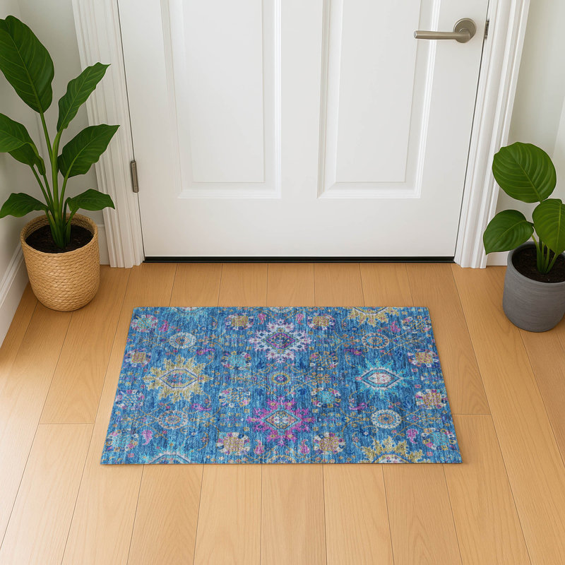 Premium Machine Washable Mayfield AMF2151 medallions Rug, Rectangle 1'8" x 2'6", Blue
