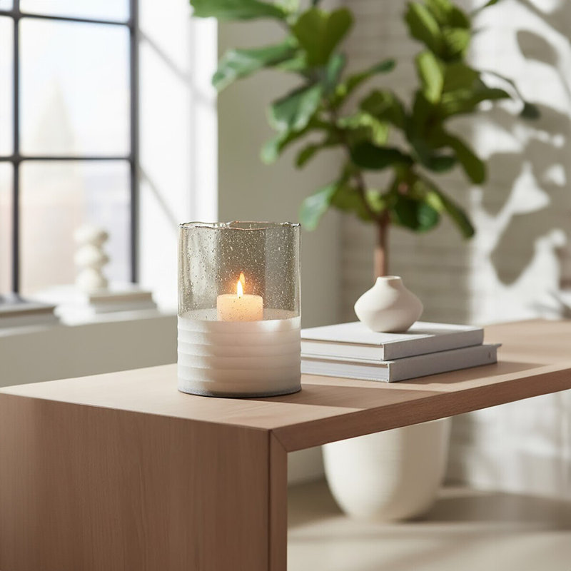 Glass Tabletop Tealight Holder, 20cm H x  15cm W x 15cm D