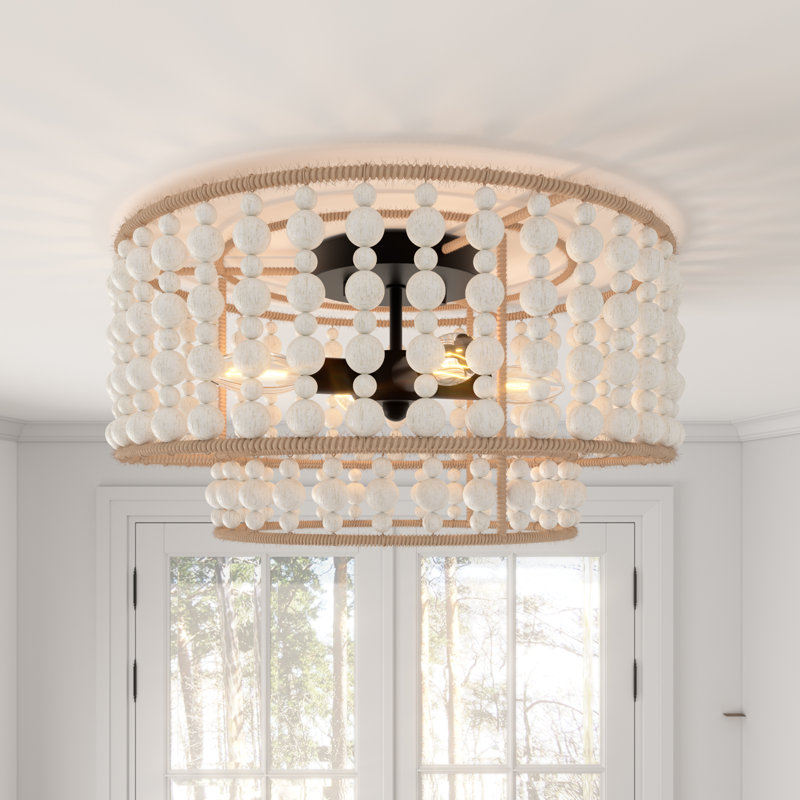 Plafonnier encastré à perle en bois à 3 lumières Keronue Boho
