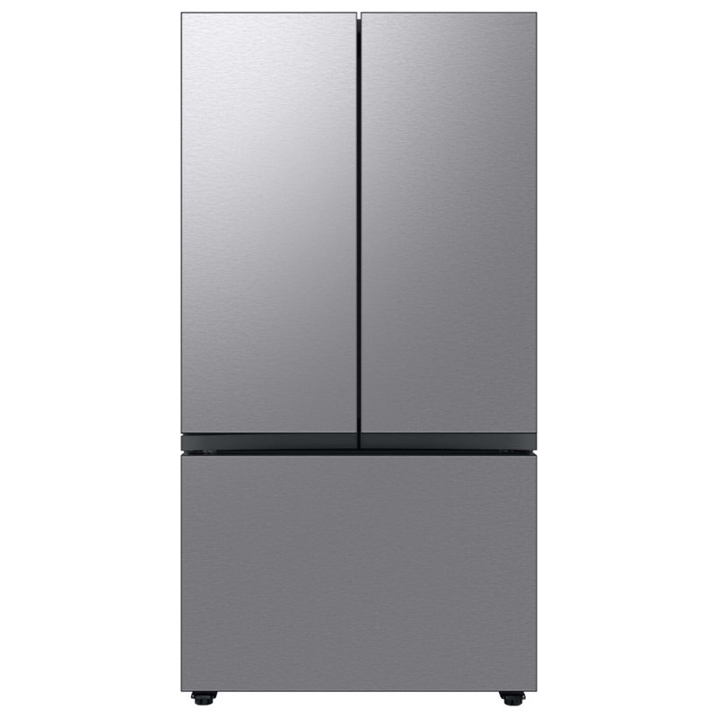 Samsung Bespoke White Glass Kitchen Package with Bespoke Counter Depth 24 cu. ft. 3-Door French Door Refrigerator and Gas Range