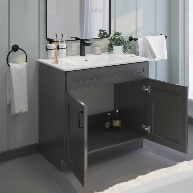 36" Single Bathroom Vanity Sink Base Cabinet, Grey Shaker