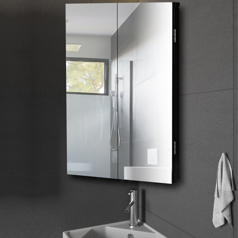 Eastbrook Corner Mount Framed 2 Door Medicine Cabinet with Mirror, Black