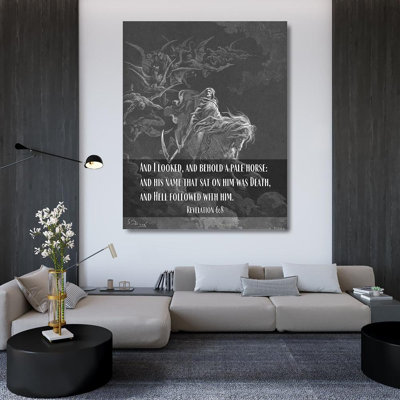 Art sur toile ArtsyQuotes: Citation de versets bibliques Révélation 6: 8, Gustave Dore, mort sur un cheval pâle ArtsyQuotes-002579