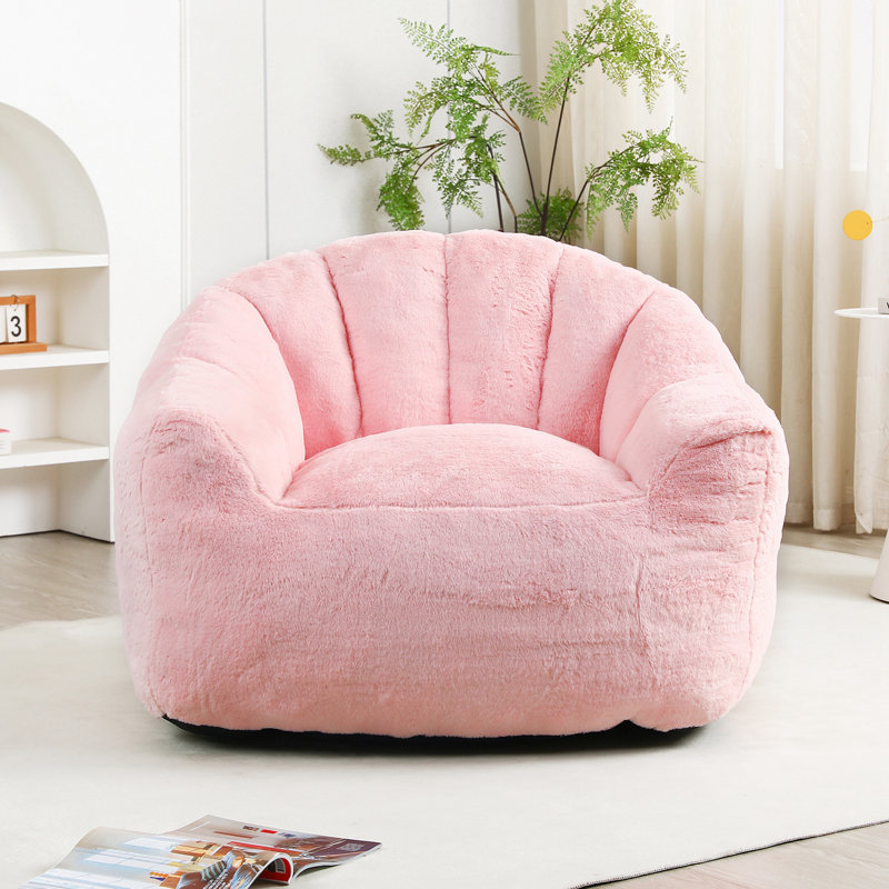Chaise d'appoint avec accoudoirs et coussin moelleux, Fausse fourrure rose
