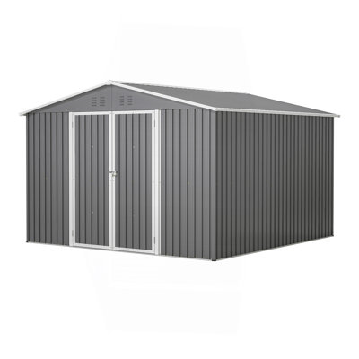 10 X 10 FT Outdoor Storage Shed, Large Metal Tool Sheds With Updated Frame Structure And Lockable Doors, Garden Shed For Backyard Garden Patio Lawn, Grey