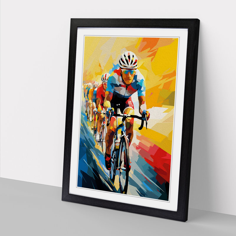 Tour De France Cubism - Single Picture Frame Print on Wood, Black Framed, 34cm H x 25cm W