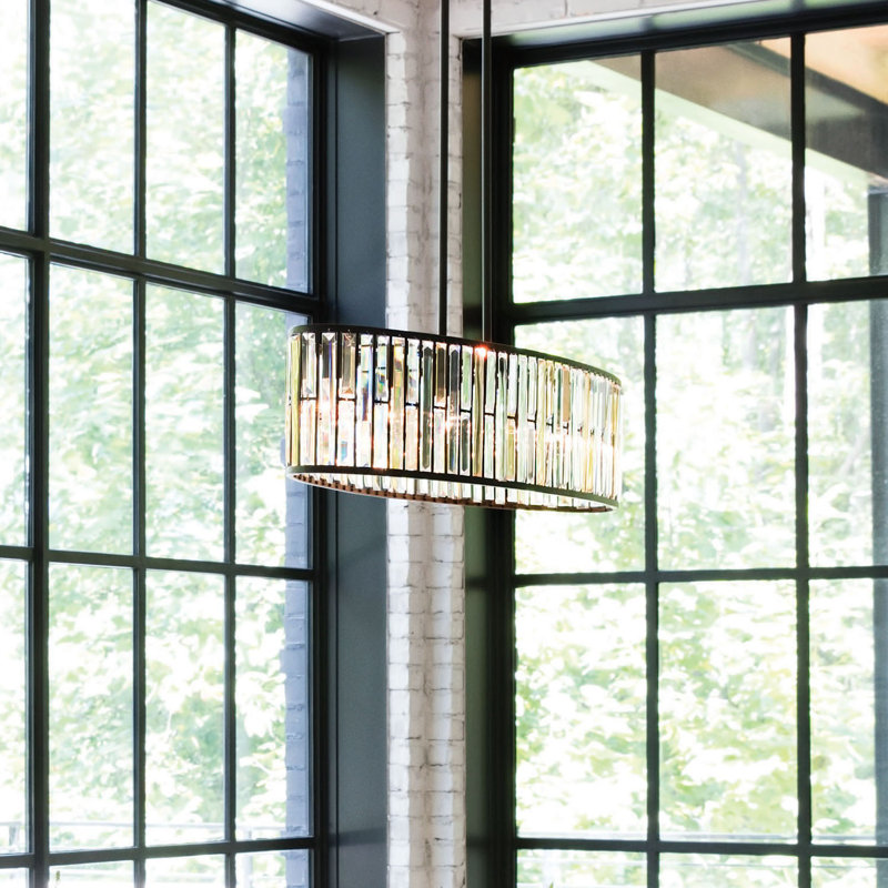 Lustre géométrique unique à 6 lumières avec accents de cristal Gemma, Bronze vintage