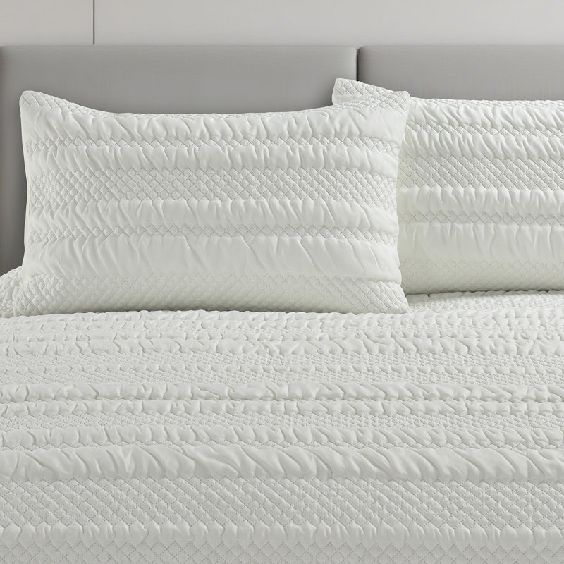3D Embossed Geometric Pattern Saville Duvet Set, Single Duvet Cover Set, White, 2