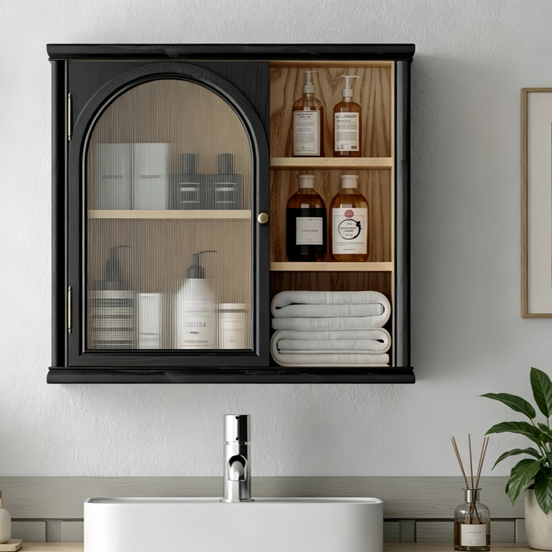 Armoires et étagères de salle de bain, armoire flottante murale à porte coulissante carrée avec porte arquée et tablettes réglables, armoire de rangement murale polyvalente pour garde-manger, salle de lavage de salle de bain