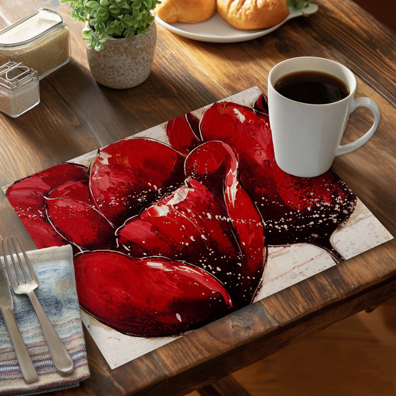 Red Tulips Closeup Placemat | Brown Floral Polyester Decor