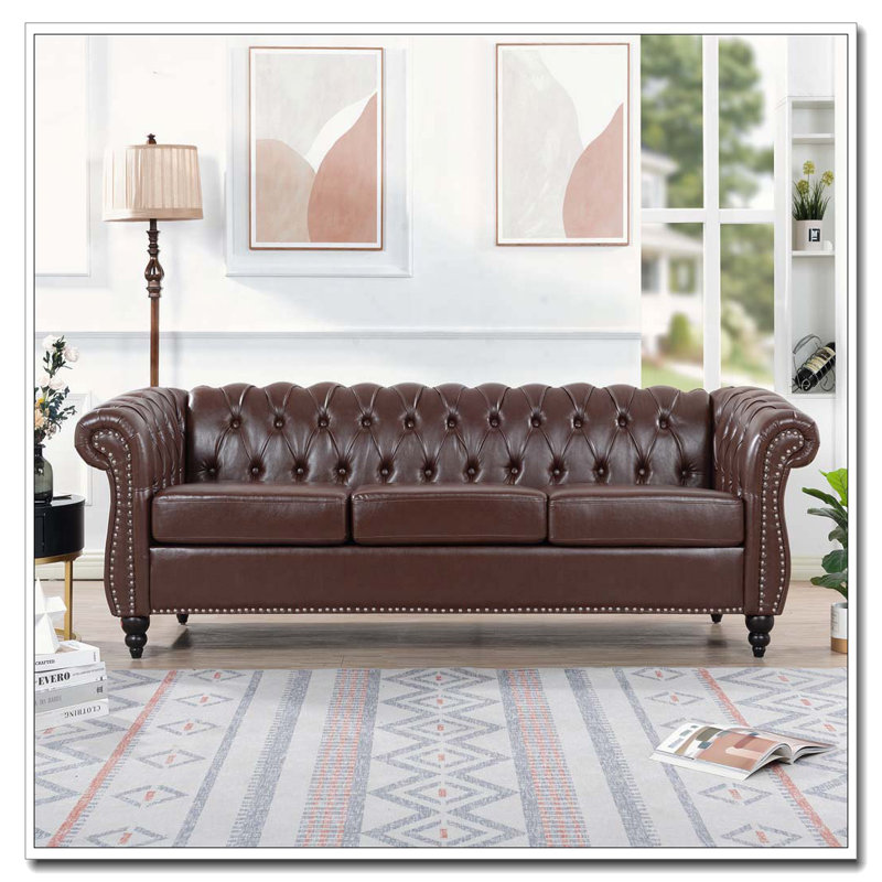 Canapé Chesterfield 84,65 po, Marron foncé, Noir