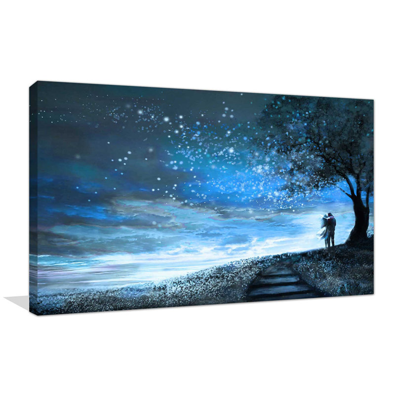« starry night », reproduction de peinture à l’huile sur toile tendue, H 18 po x l 30 po x P 1 po