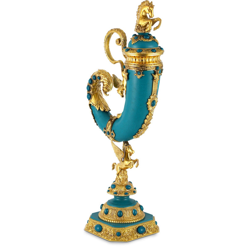 Cornucopia en bronze et en porcelaine de 34 pouces au design bleu unique et élégant pour la maison et le bureau