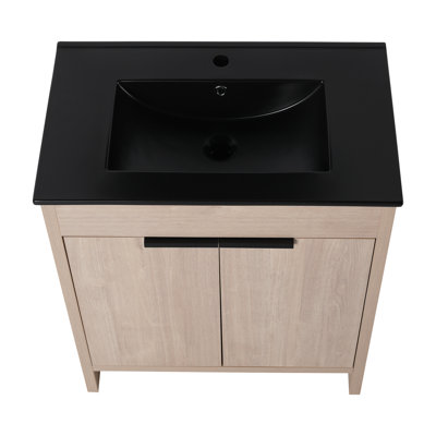 Meuble-lavabo autoportant de 30 pouces avec lavabo en céramique blanche et 2 portes d'armoire à fermeture en douceur