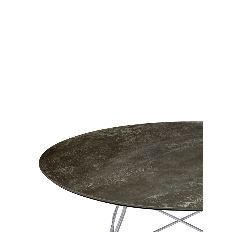 Glossy Round Dining Table, Aged Bronze with Black