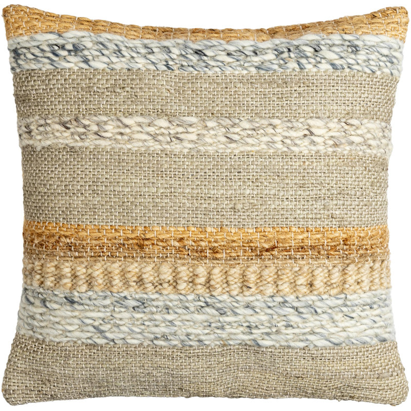 Boundary Striped Beige and Cream Jute Cotton Wool Pillow