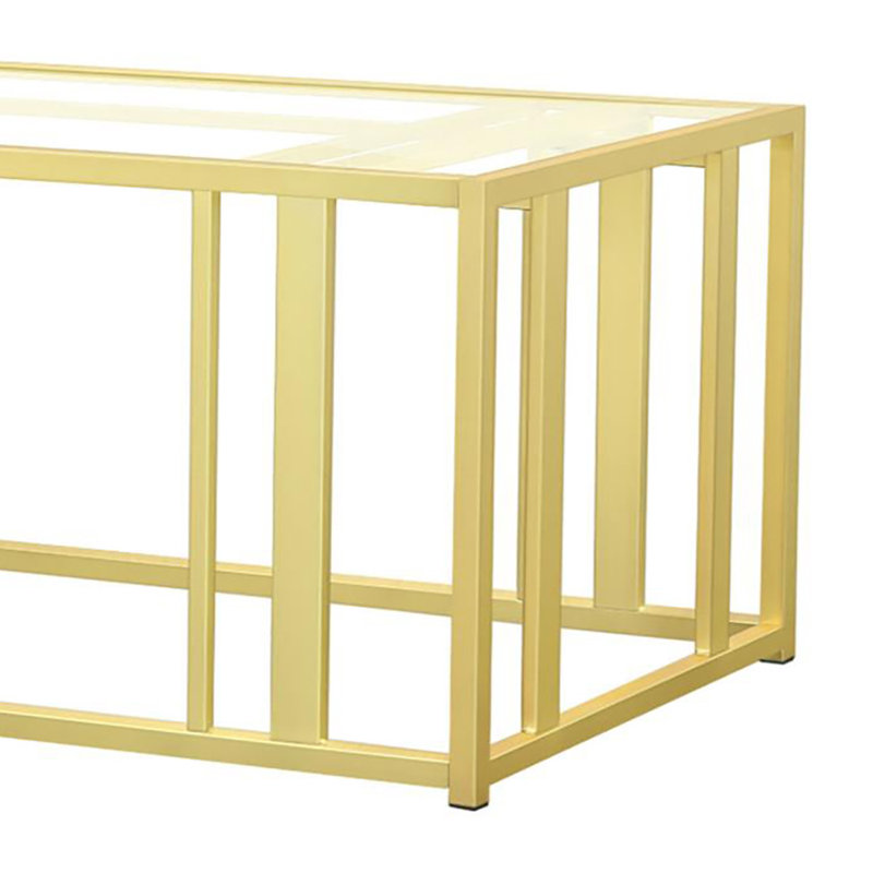 Metal Frame Coffee Table with Glass Top, Matte Brass