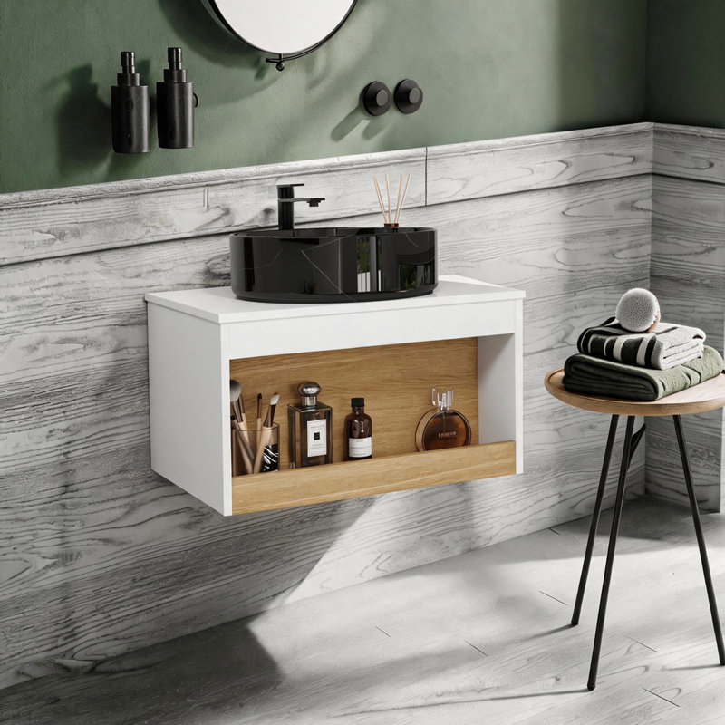 Meuble-lavabo flottant 24 "Aura (RTA) Aura, L 23,63 po, Noir / Blanc