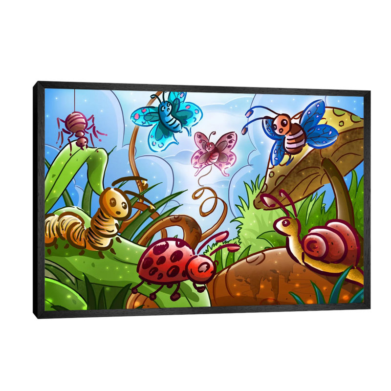 Cartoon Bugs - Print on Canvas, 101.6 cm H x 66.04 cm W, Black Floater Framed