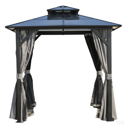 Pavillon de jardin extérieur pour barbecue 8 x 8 pi, toit rigide avec toit en polycarbonate résistant aux rayons UV et crochets de rangement pour patio, pelouse et jardin