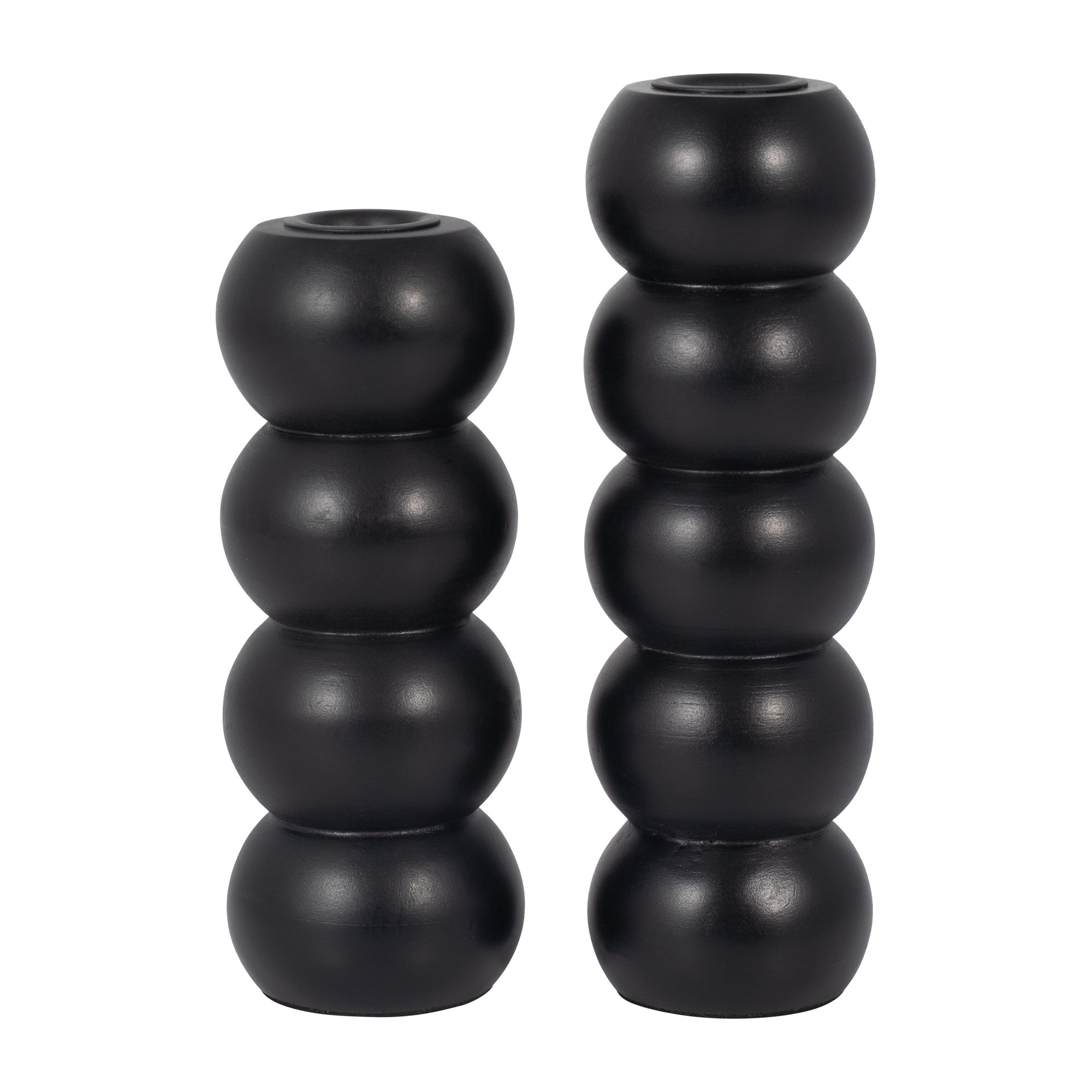  Wood Ribbed Candlestick Holder, Ribbed Black, 7" H x 3" W x 3" D