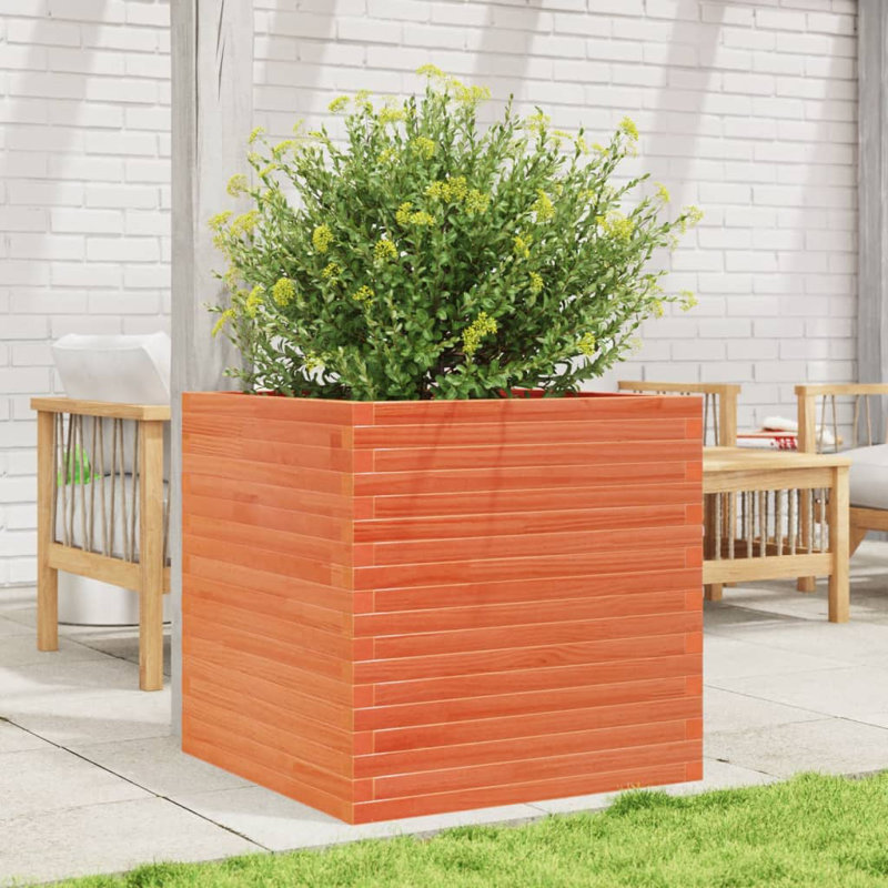 2 Wood Planter, 68.5cm H x 70cm W x 70cm D, Wax brown