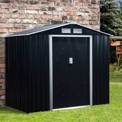 7'x4.3'x6.1' Outdoor Garden Shed w/ Floor Foundation Doors Grey