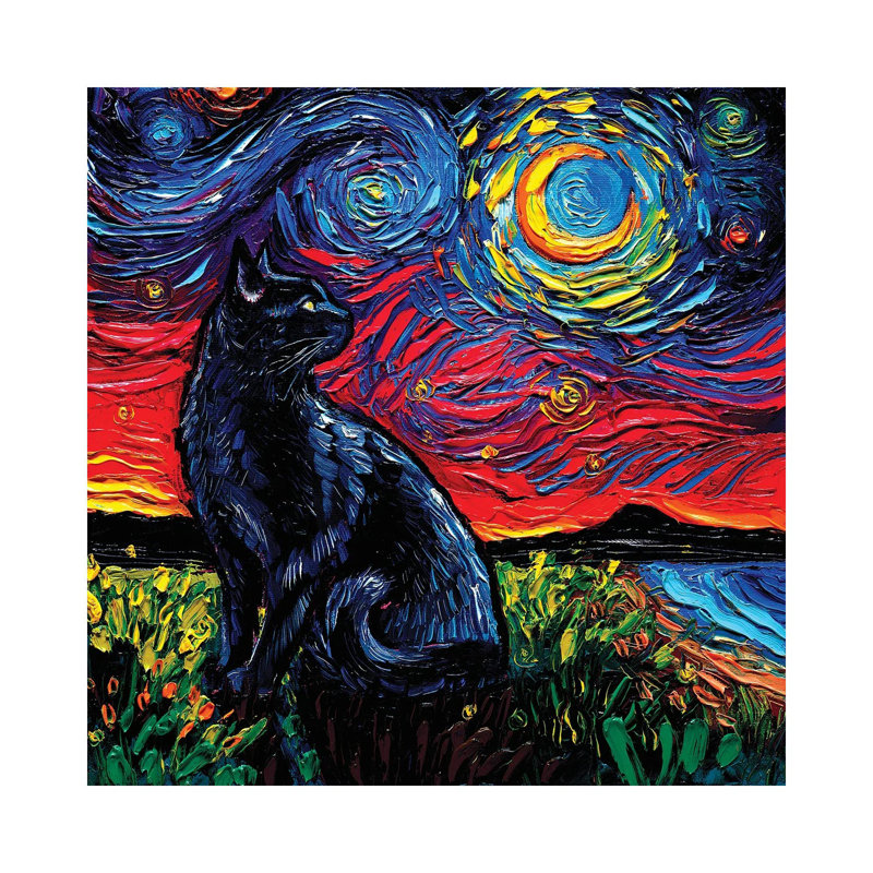 Black Cat Night II by Aja Trier - Wrapped Canvas Painting, 66.04 cm H x 66.04 cm W x 3.175 cm D