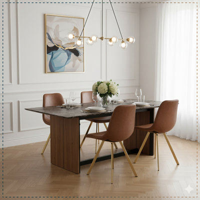 Annalise Mid-Century Modern Leather Dining Chair – Ergonomic Waterfall Seat & Powder-Coated Iron Legs