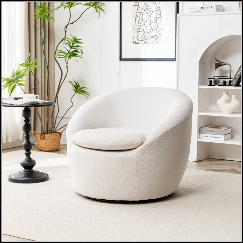 Fauteuil demi-tonneau en tissu Winnie Modern Teddy, Tissu beige