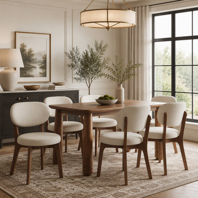 Ensemble de 2 chaises de cuisine rembourrées en chenille en bois massif de style campagnard Middleton