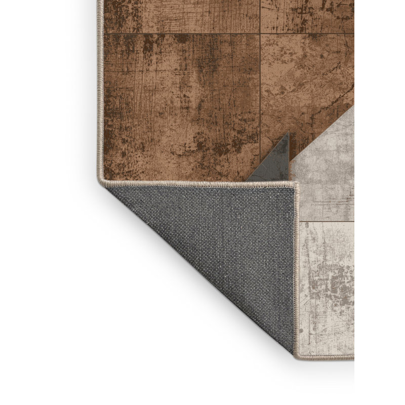 Tapis industriel doux et moelleux beige à motif abstrait Ealey, Rond 4 pi