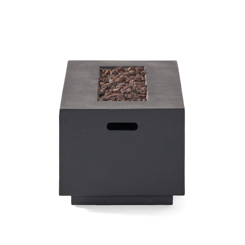 Caelan Rectangle Lightweight Concrete/MGO Propane Smokeless Fire Pit Table, Dark Gray