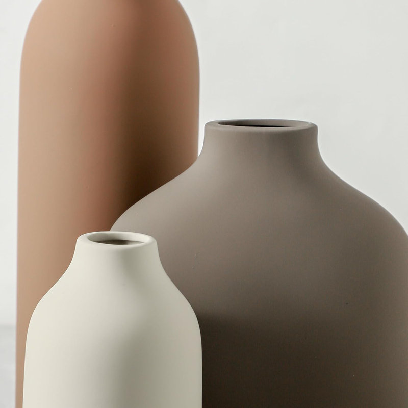 Ceramic Vase Set Of 3, Modern Farmhouse Decor For Home, Rustic Boho Flower Vases For Pampas Grass, Dried Or Fresh Flowers, Versatile Centerpiece For Living Room, Bedroom, Bookshelf Or Table
