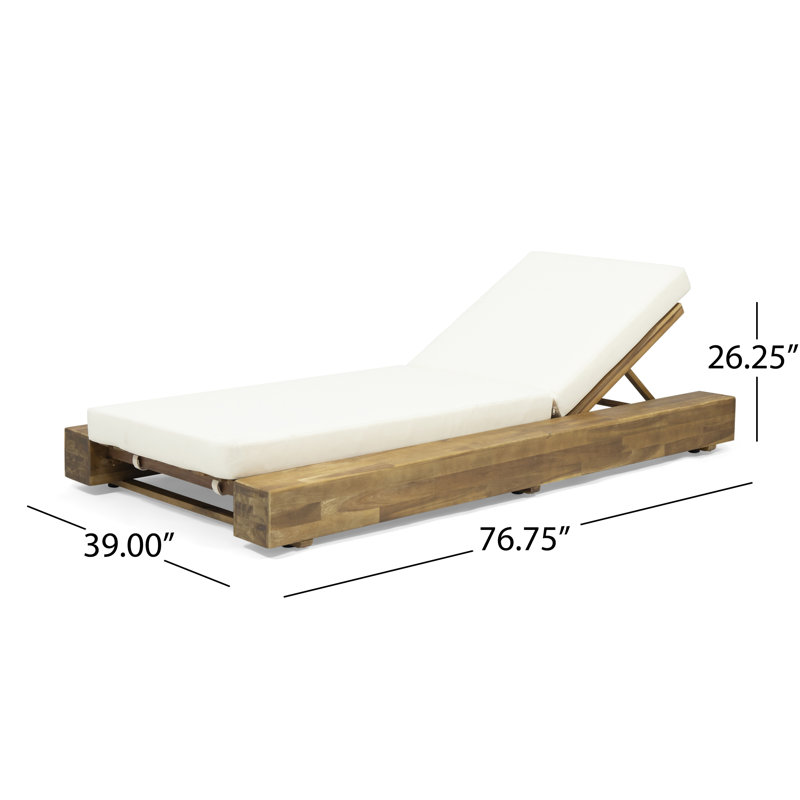 Chaise longue d'extérieur en bois Tomalin, Teck sablé, Crème, crème