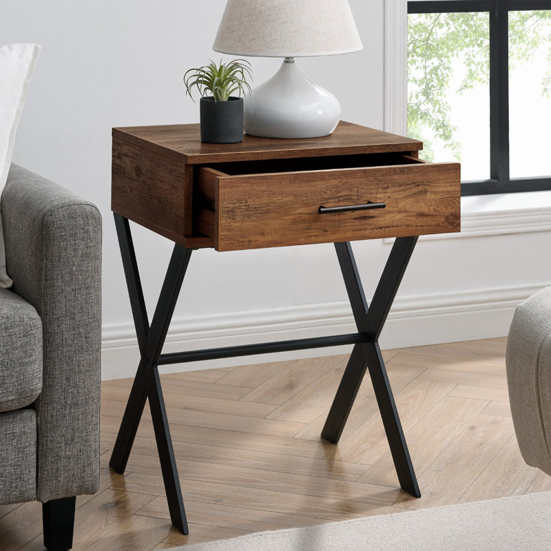 Cross Legs End Table, Reclaimed Barnwood, Rustic Oak