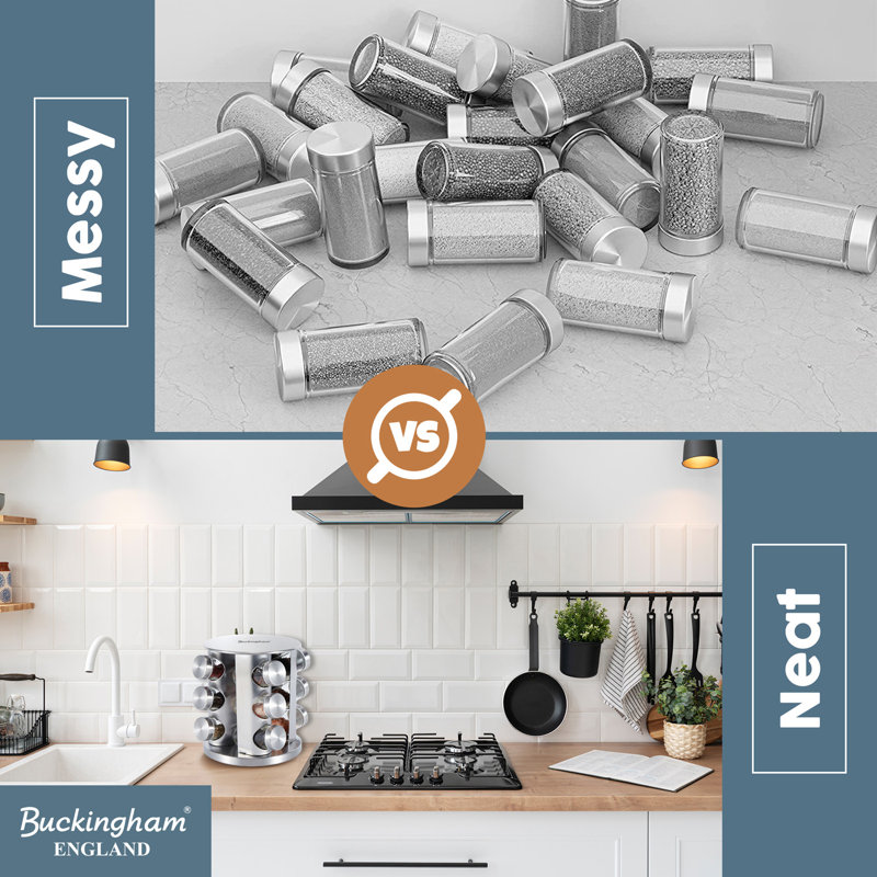 Buckingham Stainless Steel Rotating Spice Rack including 12 Glass Jars  