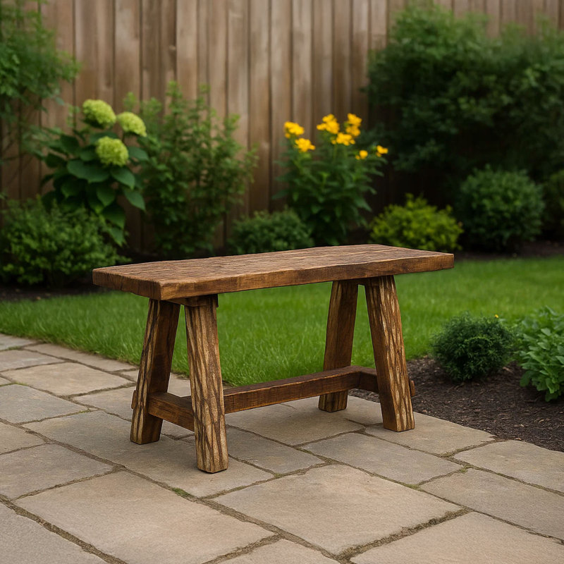 Wooden Garden Patio Bench With Retro Etching, Cappuccino Brown