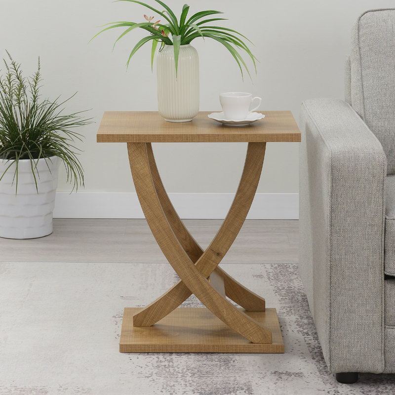 Arbri 22" W Criss-Cross Chairside End Table, Weathered Brown