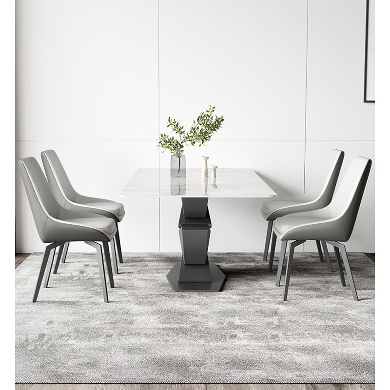Italian minimalist rectangular glossy white sintered stone dining table, H 29,53 po x L 70,87 po x l 35,43 po