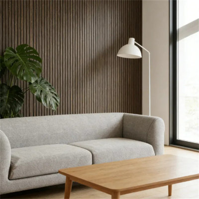 Lot de 4 panneaux muraux acoustiques à lattes de bois, en MDF noyer et PET, panneaux décoratifs absorbant le son pour la décoration des murs et des plafonds.