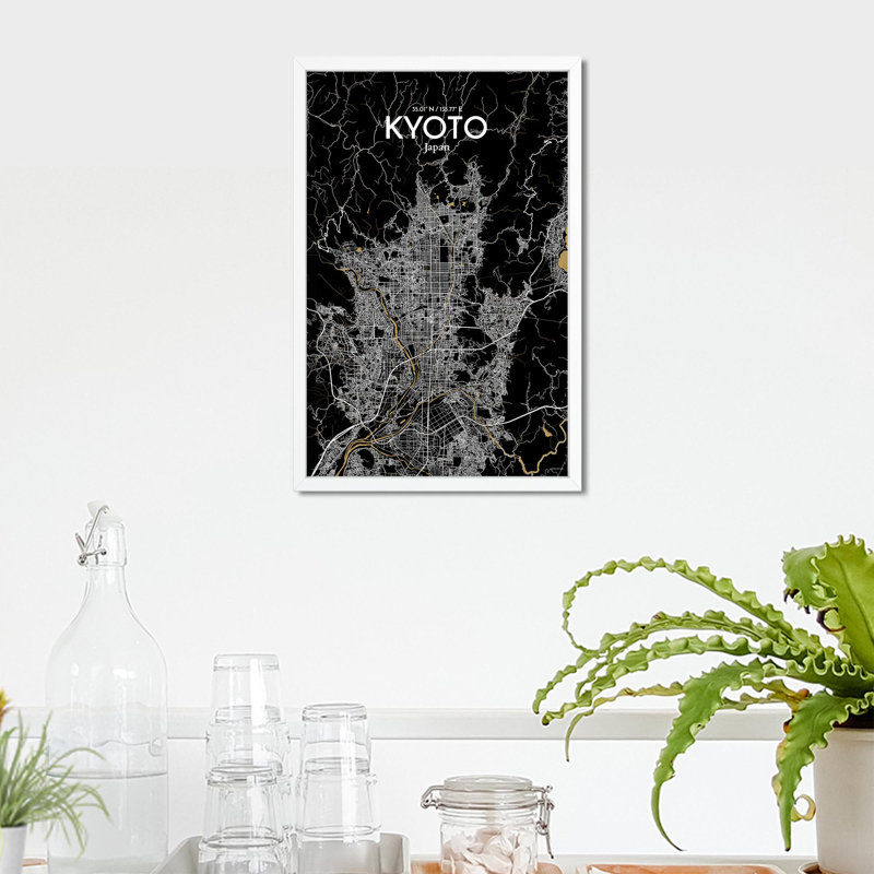 «Kyoto City Map», impression, H 17 po x l 11 po, Noir et or