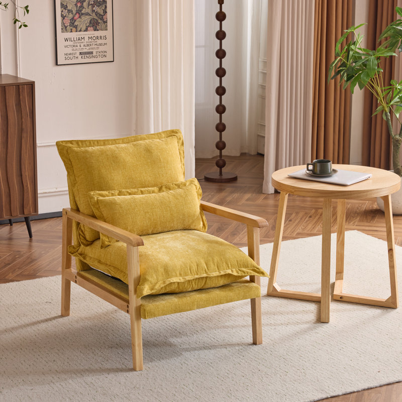 Masson Chenille Accent Chair Armchair With Pillow, Yellow Chenille